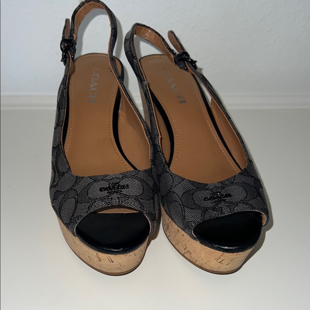 Coach Black and Tan Wedge Sandals - Picture 3 of 4